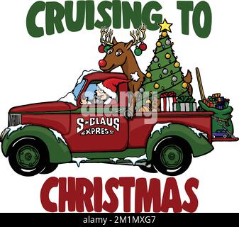 drôle de dessin animé camion de noël avec santa Illustration de Vecteur
