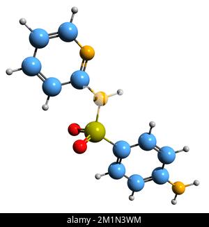 3D image de la formule squelettique de Sulfapyridine - structure chimique moléculaire du sulfonamide isolé sur fond blanc Banque D'Images