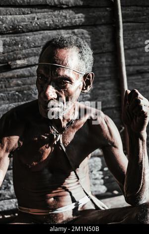 La tribu des Korowai, souvent appelée la tribu des Asmat d'arbres parce qu'ils vivent dans de grands arbres. Prise @Gauli village, district de Korowai, Papouasie, Indonésie Banque D'Images