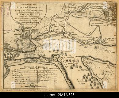 Un plan authentique de la rue River Laurence, de Sillery à la chute de Montmerenci : aux opérations du siège de Québec, sous le commandement du vice-ADML. Saunders & Majr. Genl. Wolfe, jusqu'au 5 septembre. 1759 , campagne du Québec, Québec, 1759, cartes, Premières œuvres jusqu'en 1800, fleuve Saint-Laurent, cartes, premières œuvres jusqu'en 1800 Collection du Centre de cartes Norman B. Leventhal Banque D'Images