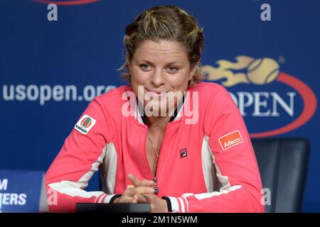 20120825 - NEW YORK, ETATS-UNIS : photo de la Belge Kim Clijsters lors d'une conférence de presse, devant le tournoi de tennis américain Open Grand Chelem, à Flushing Meadows, à New York City, Etats-Unis, le samedi 25 août 2012. L'US Open commence le 27 août 2012. BELGA PHOTO YORICK JANSENS Banque D'Images