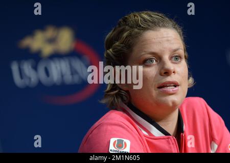 20120825 - NEW YORK, ETATS-UNIS : photo de la Belge Kim Clijsters lors d'une conférence de presse, devant le tournoi de tennis américain Open Grand Chelem, à Flushing Meadows, à New York City, Etats-Unis, le samedi 25 août 2012. L'US Open commence le 27 août 2012. BELGA PHOTO YORICK JANSENS Banque D'Images