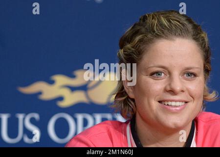 20120825 - NEW YORK, ETATS-UNIS : photo de la Belge Kim Clijsters lors d'une conférence de presse, devant le tournoi de tennis américain Open Grand Chelem, à Flushing Meadows, à New York City, Etats-Unis, le samedi 25 août 2012. L'US Open commence le 27 août 2012. BELGA PHOTO YORICK JANSENS Banque D'Images