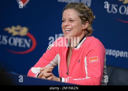 20120825 - NEW YORK, ETATS-UNIS : photo de la Belge Kim Clijsters lors d'une conférence de presse, devant le tournoi de tennis américain Open Grand Chelem, à Flushing Meadows, à New York City, Etats-Unis, le samedi 25 août 2012. L'US Open commence le 27 août 2012. BELGA PHOTO YORICK JANSENS Banque D'Images