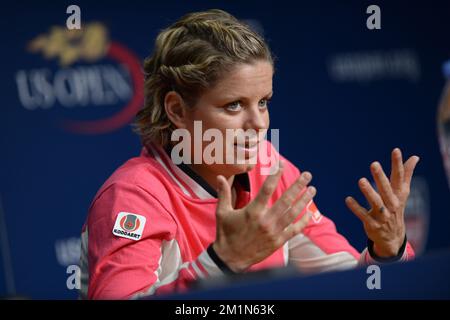 20120825 - NEW YORK, ETATS-UNIS : photo de la Belge Kim Clijsters lors d'une conférence de presse, devant le tournoi de tennis américain Open Grand Chelem, à Flushing Meadows, à New York City, Etats-Unis, le samedi 25 août 2012. L'US Open commence le 27 août 2012. BELGA PHOTO YORICK JANSENS Banque D'Images