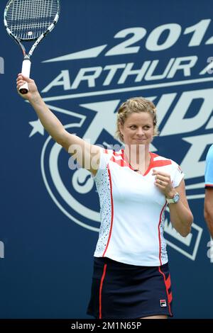 20120825 - NEW YORK, ÉTATS-UNIS : les Kim Clijsters belges photographiés pendant la journée des enfants Arthur Ashe, avant le tournoi de tennis américain Open Grand Chelem, à Flushing Meadows, à New York City, États-Unis, le samedi 25 août 2012. L'US Open commence le 27 août 2012. BELGA PHOTO YORICK JANSENS Banque D'Images