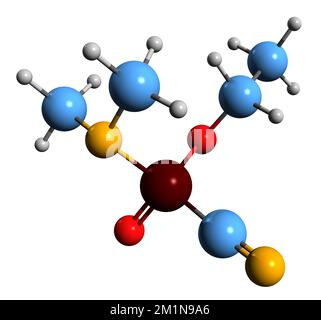 3D image de la formule squelettique de Tabun - structure chimique moléculaire de l'agent neurotoxique isolé sur fond blanc Banque D'Images