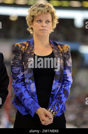 20120907 - BRUXELLES, BELGIQUE : Kim Clijsters photographié lors de la rencontre de la Ligue du diamant Memorial Ivo Van Damme, au stade du Roi Baudouin (Boudewijnstadion/Stade Roi Baudouin) à Bruxelles, le vendredi 07 septembre 2012. BELGA PHOTO ERIC LALMAND Banque D'Images