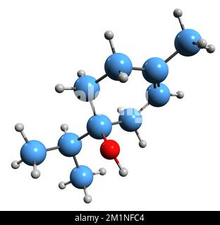 3D image de la formule squelettique du terpinéol - structure chimique moléculaire du monoterpénoïde isomère isolé sur fond blanc Banque D'Images