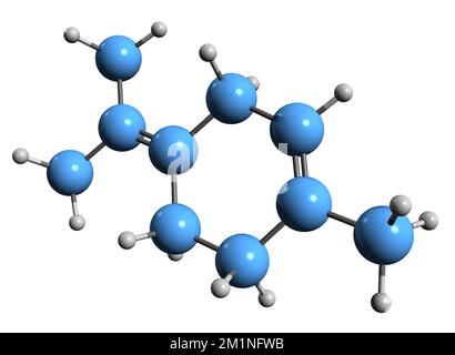 3D image de la formule squelettique du terpène - structure chimique moléculaire du monoterpène isolé sur fond blanc Banque D'Images