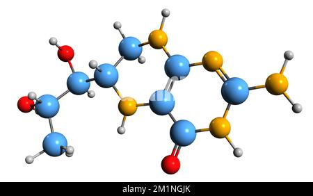 3D image de la formule squelettique de la tétrahydrobioptérine - structure chimique moléculaire de la saproptérine isolée sur fond blanc Banque D'Images