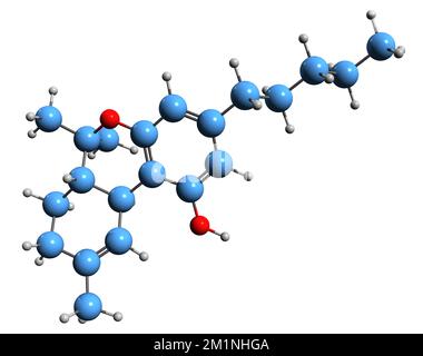 3D image de la formule squelettique du tétrahydrocannabinol - structure chimique moléculaire des cannabinoïdes isolés sur fond blanc Banque D'Images
