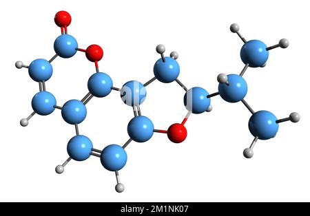 3D image de la formule squelettique du tétrahydrooroselol - structure chimique moléculaire de la coumarine isolée sur fond blanc Banque D'Images