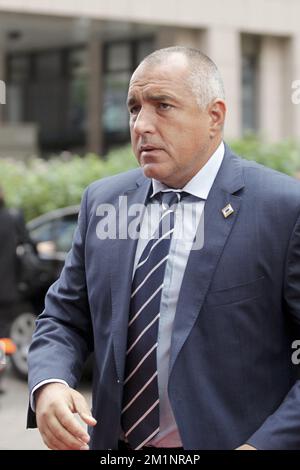 20121019 - BRUXELLES, BELGIQUE: Le Premier ministre bulgare, Boyko Borisov, arrive pour une réunion du conseil européen le deuxième jour du sommet des chefs d'Etat et de gouvernement de l'UE, au siège de l'UE à Bruxelles, le vendredi 19 octobre 2012. BELGA PHOTO BERNAL REVERT Banque D'Images