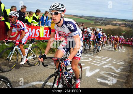 Bart de Clercq belge de Lotto - Belisol en action lors de l'édition 48th de la course d'or Amstel, 256km de Maastricht à Valkenburg, pays-Bas, dimanche 14 avril 2013. BELGA PHOTO DAVID STOCKMAN Banque D'Images