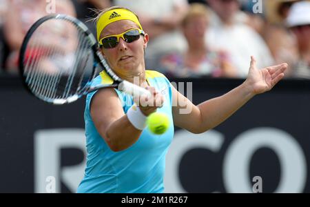Kirsten Flipkens belge en action lors du match entre Francesca Schiavone italienne et Kirsten Flipkens belge lors du tournoi de tennis Topshelf Open WTA/ATP à Rosmalen, aux pays-Bas, le mardi 18 juin 2013. Banque D'Images