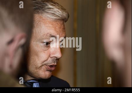 20130703 - BRUXELLES, BELGIQUE: Vice-Premier ministre et ministre des Affaires étrangères Didier Reynders (M. libéraux francophones) photographié après une conférence de presse après une réunion de Kern, une réunion restreinte des ministres au bureau du Premier ministre à Bruxelles, Mercredi 03 juillet 2013.a 18h00 ce soir, le roi Albert II de Belgique a annoncé au peuple belge son interdiction du trône le 21 juillet. BELGA PHOTO LAURIE DIEFFEMBACQ Banque D'Images