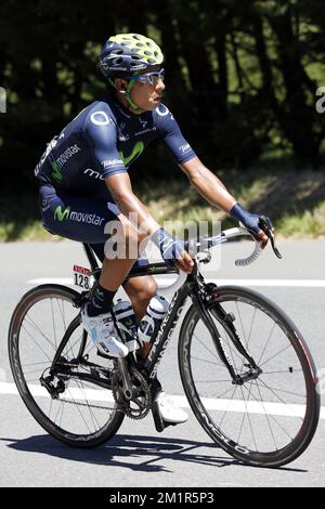 Colombian Nairo Quintana de Movistar photographié lors de la huitième étape de l'édition 100th de la course cycliste Tour de France, 194km de Castres à Ax 3 Domaines, France, le samedi 06 juillet 2013. Banque D'Images