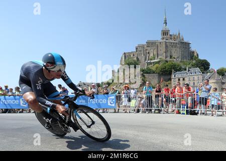 Australian Richie porte of Team Sky photographiée lors de la onzième étape de l'édition 100th de la course cycliste Tour de France, un essai individuel de 33km heures d'Avranches à Mont-Saint-Michel, en France, le mercredi 10 juillet 2013. Banque D'Images