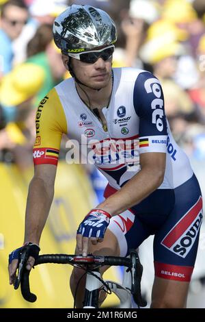 Belge Jurgen Roelandts de Lotto - Belisol photographié pendant la douzième étape de l'édition 100th de la course cycliste Tour de France, 218km de Fougères à Tours, France, le jeudi 11 juillet 2013. Banque D'Images