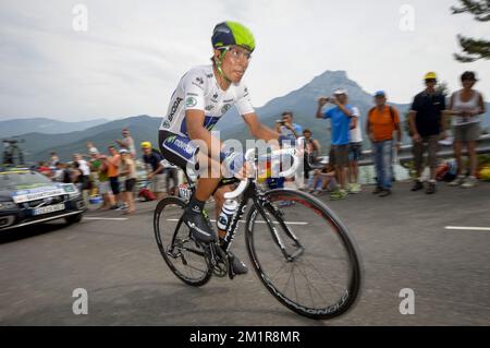 Colombian Nairo Quintana de Movistar photographié pendant la phase 17th de l'édition 100th de la course cycliste Tour de France, un essai individuel de 32km d'Embrun à Chorges, en France, le mercredi 17 juillet 2013. Banque D'Images