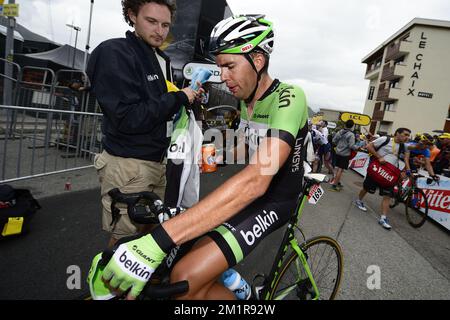 Belgian Maarten Wynants of Belkin Pro Cycling Team photographié après la phase 18th de l'édition 100th de la course cycliste Tour de France, à 168 km de Gap à Alpe d'Huez, France, le jeudi 18 juillet 2013. Banque D'Images