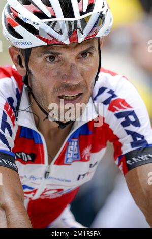 Espagnol Joaquim Rodriguez de l'équipe Katusha photographié à la fin de l'étape 18th de l'édition 100th de la course cycliste Tour de France, à 168 km de Gap à Alpe d'Huez, France, le jeudi 18 juillet 2013. Banque D'Images