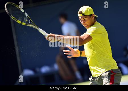 Espagnol Rafael Nadal photographié lors d'une séance d'entraînement en prévision du tournoi de tennis américain Open Grand Chelem, à Flushing Meadows, à New York City, États-Unis, le samedi 24 août 2013. L'US Open commence le 26 août 2013. BELGA PHOTO YORICK JANSENS Banque D'Images