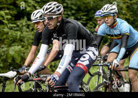 Belge Jelle Vanendert de Lotto - Belisol photographié pendant le Grand Prix de Wallonie course cycliste d'une journée, à 203 km de Chaudfontaine à la citadelle de Namur, mercredi 18 septembre 2013. BELGA PHOTO DIRK WAEM Banque D'Images