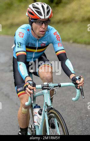 Belge Jan Bakelants de l'équipe RadioShack-Leopard photographié pendant le Grand Prix de Wallonie course cycliste d'une journée, à 203 km de Chaudfontaine à la citadelle de Namur, mercredi 18 septembre 2013. BELGA PHOTO DIRK WAEM Banque D'Images