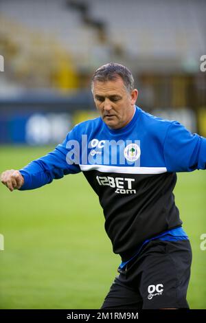 Owen Coyle, entraîneur-chef de Wigan, photographié lors d'une séance d'entraînement du club anglais de football de wigan Athletic, au stade de Brugge, le mercredi 18 septembre 2013. Jeudi, Wigan jouera contre l'équipe belge de football de première division Zulte Waregem dans le groupe D, le premier jour de la phase de groupe du tournoi Europa League. BELGA PHOTO KURT DESPLENTER Banque D'Images