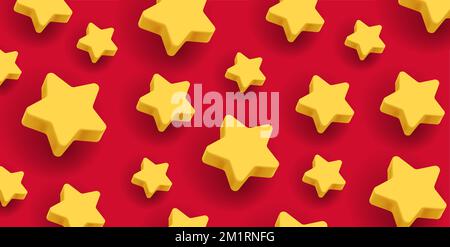3d étoiles sur fond rouge, rendu des formes dorées jaunes en volume, motif de vacances Illustration de Vecteur