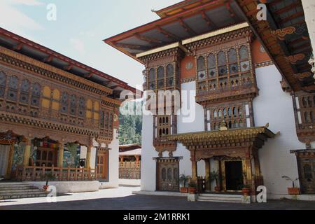 La façade des bâtiments du palais Punakha Dzong au Bhoutan Banque D'Images