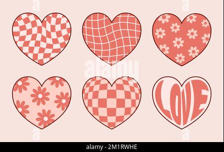 Ensemble de décalcomanies rétro en forme de coeur romantique. Des éléments de design pour la Saint-Valentin. Illustration vectorielle Illustration de Vecteur