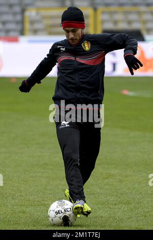 20131118 - BRUXELLES, BELGIQUE: Eden Hazard de Belgique photographié lors d'une session de formation de l'équipe nationale belge de football Red Devils à Bruxelles, le lundi 18 novembre 2013. Jeudi dernier, ils ont joué 0-2 contre la Colombie et demain Red Devils jouent le Japon dans un jeu amical. BELGA PHOTO DIRK WAEM Banque D'Images