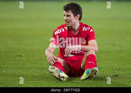 20140214 - BRUGGE, BELGIQUE: Stijn Desmet de Courtrai photographié pendant le match Jupiler Pro League entre le Club Brugge et KV Kortrijk, à Bruges, le vendredi 14 février 2014, le 26th jour du championnat belge de football. BELGA PHOTO KURT DESPLENTER Banque D'Images