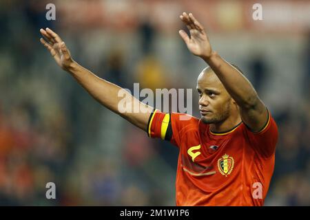 Vincent Kompany de Belgique photographié après un match de football amical entre l'équipe nationale belge les Red Devils et la Côte d'Ivoire, mercredi 05 mars 2014 à Bruxelles. Banque D'Images