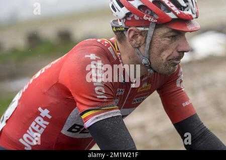 Belge Jurgen Roelandts of Lotto - Belisol photographié lors de l'édition 69th de la course cycliste Omloop Het Nieuwsblad, samedi 01 mars 2014, à Gand. Banque D'Images