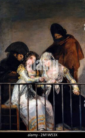 Goya. Peinture intitulée Majas sur un balcon par Francisco José de Goya y Lucientes (1746-1828), huile sur toile, c. 1800-1810 Banque D'Images