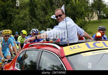 Christian Prudhomme, directeur du cyclisme de l'ASO (Amaury Sport Organisation) photographié pendant la phase 8 de l'édition 101st de la course cycliste Tour de France, à 161 km de Tomblaine à Gerardmer, le samedi 12 juillet 2014, en France. Banque D'Images