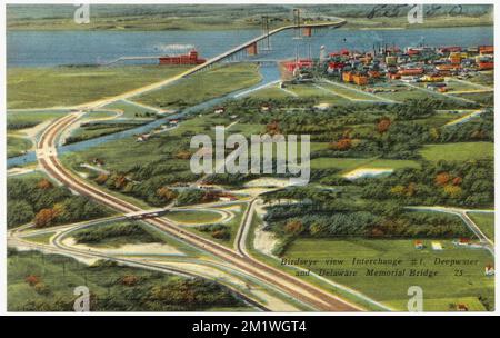 BirdsEye View, échangeur #1, Deepwater et Delaware Memorial Bridge , routes, ponts, rivières, Tichnor Brothers Collection, Cartes postales des États-Unis Banque D'Images