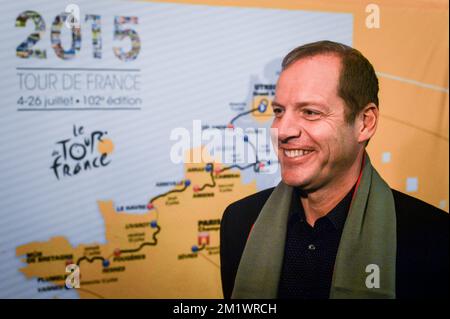 20141023 - ANTWERPEN, BELGIQUE: Christian Prudhomme, directeur cycliste du Tour de France, photo après une conférence de presse sur l'édition 2015 de la course cycliste du Tour de France, jeudi 23 octobre 2014, à Antwerpen. La troisième étape du Tour commencera à Anvers et se terminera à Huy sur 6 juillet et la quatrième étape commencera à Seraing et se terminera à Cambrai, en France, sur 7 juillet. BELGA PHOTO JONAS ROOSENS Banque D'Images