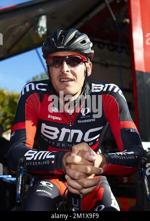 20141217 - DENIA, ESPAGNE: German Marcus Burghardt de BMC Racing Team photographié pendant la journée de presse du camp d'entraînement d'hiver de BMC Rcing Team à Denia, Espagne, mercredi 17 décembre 2014. BELGA PHOTO MANUEL QUEMADELOS Banque D'Images