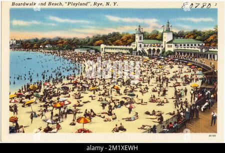 Promenade et plage, 'Playland', Rye, N. Y. , plages, Promenades en bois, parcs d'attractions, Tichnor Brothers Collection, cartes postales des États-Unis Banque D'Images