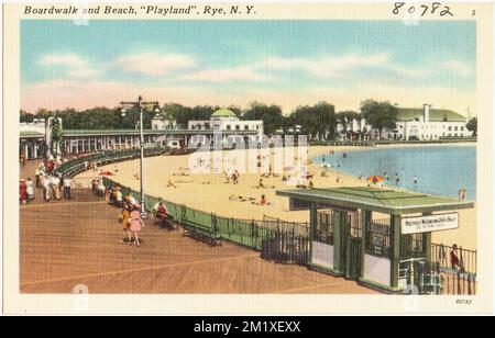 Promenade et plage, 'Playland', Rye, N. Y. , plages, Promenades en bois, parcs d'attractions, Tichnor Brothers Collection, cartes postales des États-Unis Banque D'Images