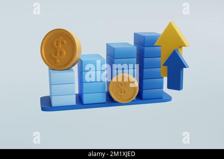 graphique de croissance en dollars pour 3d. Graphique d'analyse des données de finance d'entreprise. Graphique financier du stock de croissance. Revenu monétaire. Banque D'Images