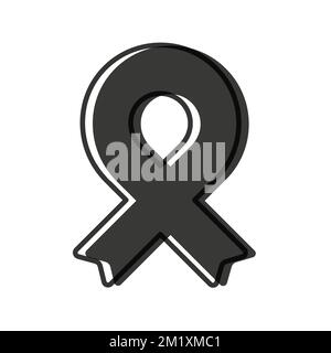 Ruban de sensibilisation. Contour noir. Couleur noire. Forme géométrique. Illustration vectorielle, conception plate Illustration de Vecteur