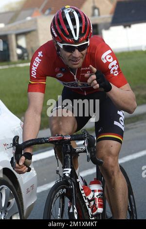 Belge Jurgen Roelandts of Lotto - Soudal photographié lors de l'édition 58th de la course cycliste 'E3 prijs Vlaanderen Hrelbeke', 215,3km de et à Hrelbeke, vendredi 27 mars 2015. Banque D'Images