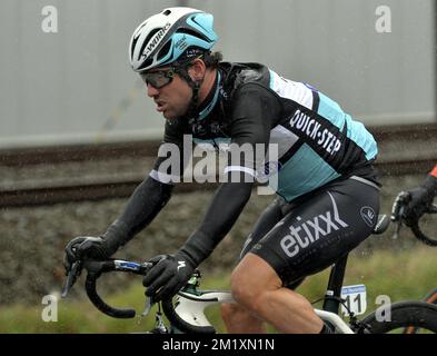 British Mark Cavendish de l'équipe Ettix - Quick-Step photographié en action lors de l'édition 77th de la course cycliste d'une journée Gent-Wevelgem, à 239 km de Deinze à Wevelgem, dimanche 29 mars 2015. Banque D'Images