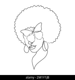 Visage d'une femme afro dans un style linéaire. Illustration de Vecteur